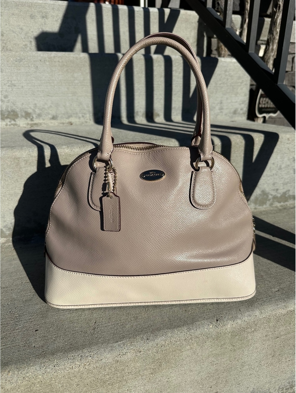 Coach Lillie Carryall 91162 Colorblock Leather Satchel Crossbody Chalk Tan
